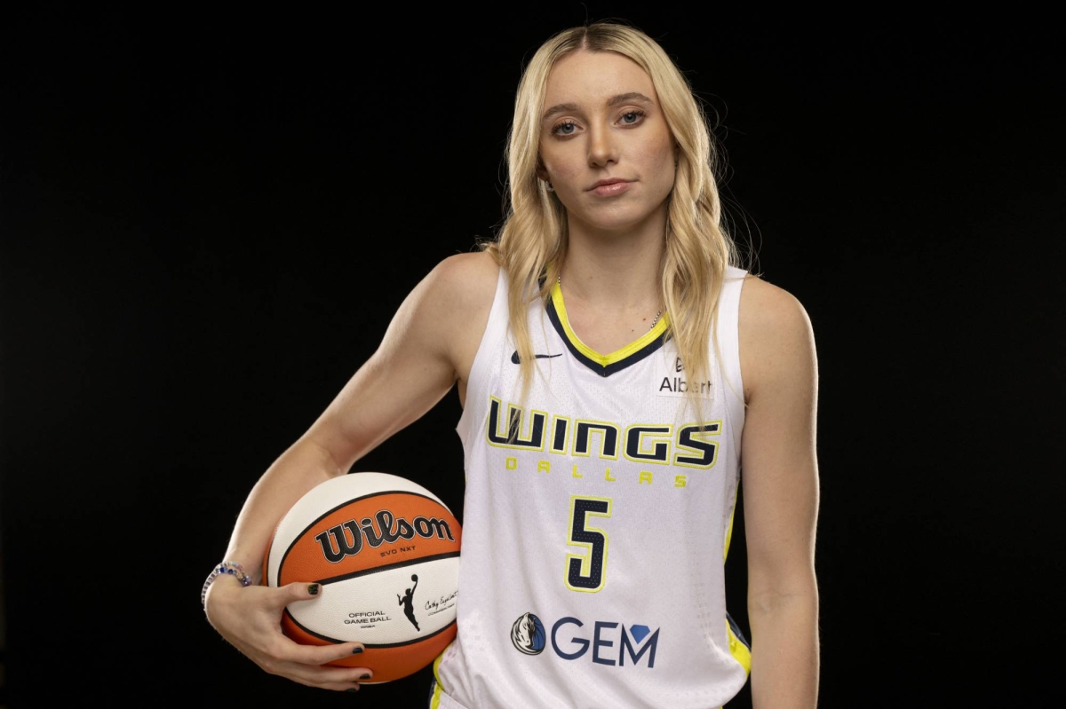 May 7, 2025; Arlington, TX, USA; Dallas Wings guard Paige Bueckers poses for a photo during the 2025 Dallas Wings Media Day. Mandatory Credit: Jerome Miron-Imagn Images
